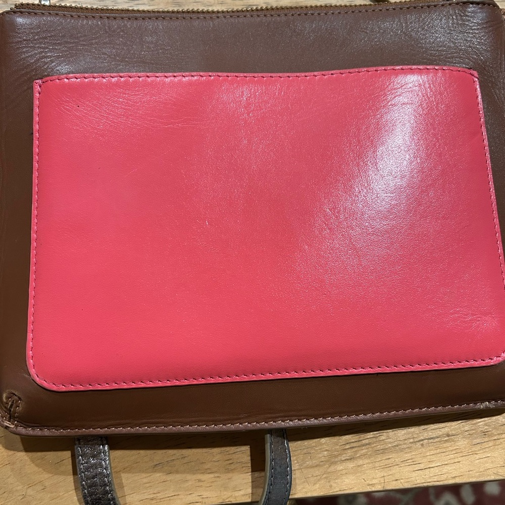 Boden Brown Crossbody Bag with Pink Front Panel